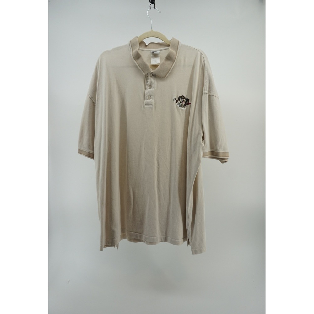 vintage 90's Warner Bros Studio Polo Looney toons 'Taz' Golf Vintage Cream XXL
